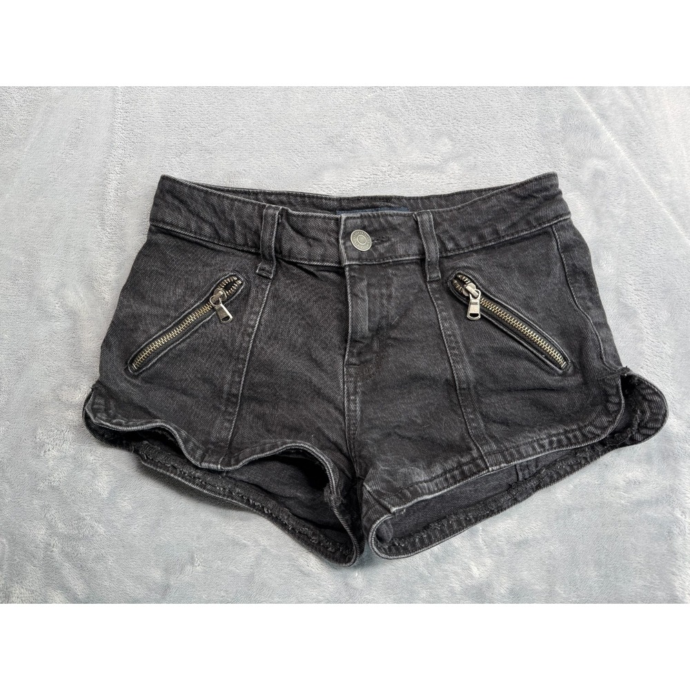Aeropostale Denim Shorty Shorts Womens 00 Gray Cotton Blend Mid Rise Dolphin Hem